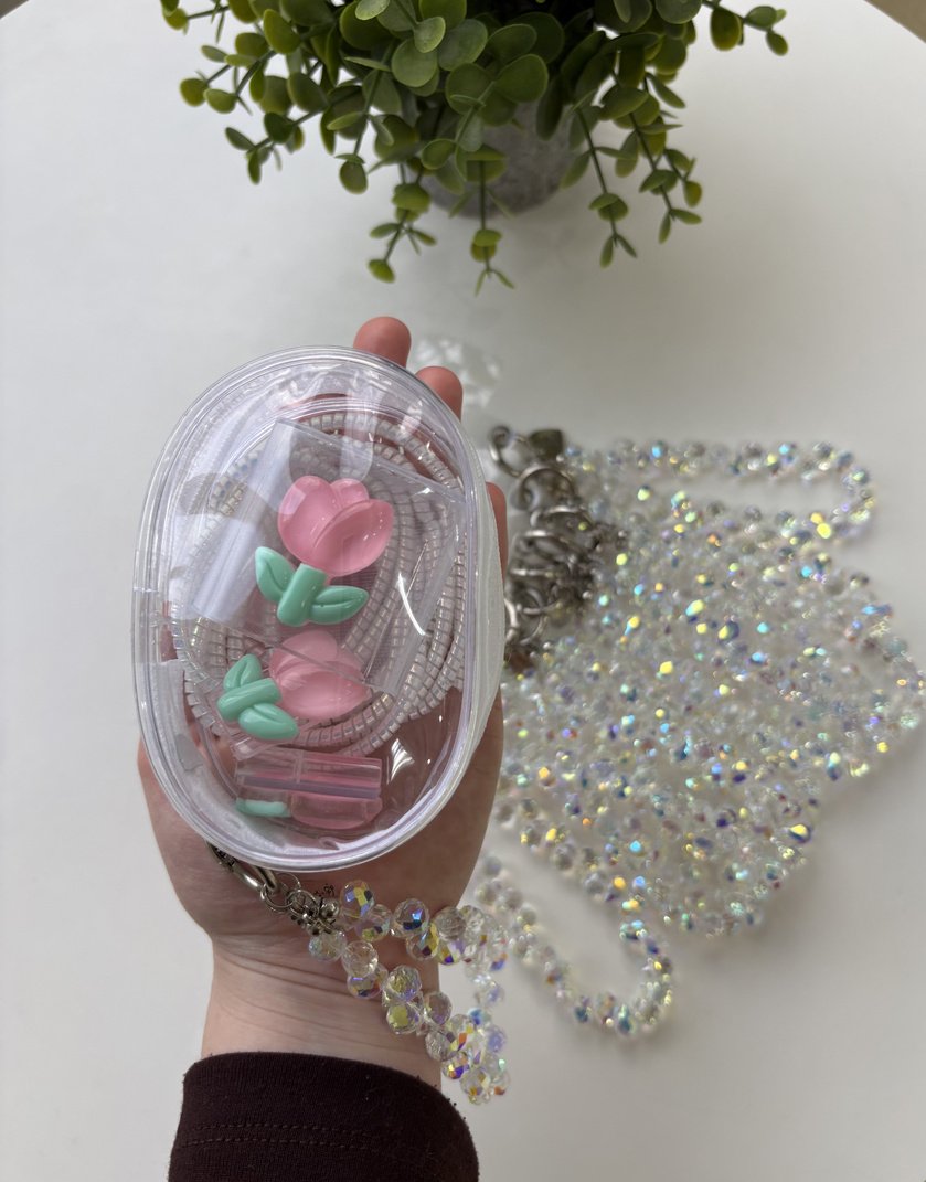 Case AirPods con Dijes color Rosa bebé, para iPhone 16 a 18 Pro Max